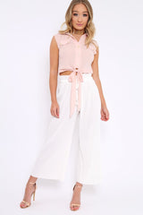 Nude Sleeveless Tie at Front Blouse - Crista