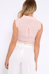 Nude Sleeveless Tie at Front Blouse - Crista