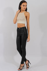 Cream Sparkle Halter Neck Crop Top - Charla