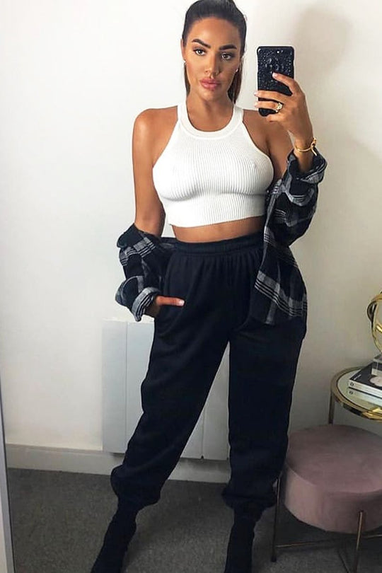 Cream Thick Rib Halter Neck Crop Top - Aariella