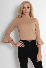 Iris Nude Bell Sleeve Turtle Neck Top