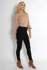 Iris Nude Bell Sleeve Turtle Neck Top