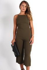 Chantelle Khaki High Neck Culotte Jumpsuit