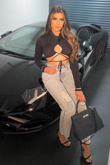 Black Chest Cut Out High Neck Crop Top - Kara