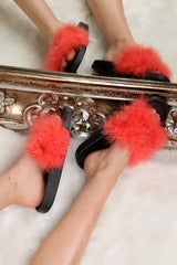 Black With Red Faux Feather Sliders - Cydni