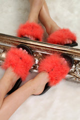 Black With Red Faux Feather Sliders - Cydni