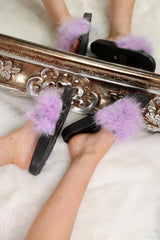 Black With Lilac Faux Feather Sliders - Cydni