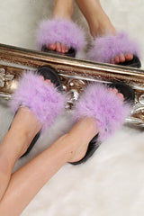 Black With Lilac Faux Feather Sliders - Cydni