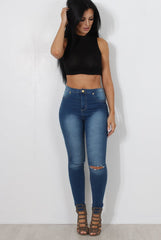 Millie Black Ribbed High Neck Crop Top