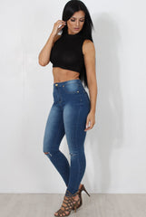 Millie Black Ribbed High Neck Crop Top