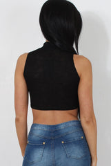 Millie Black Ribbed High Neck Crop Top