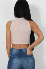 Millie Nude Ribbed High Neck Crop Top