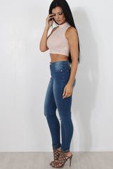 Millie Nude Ribbed High Neck Crop Top