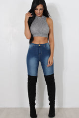Millie Grey Ribbed High Neck Crop Top