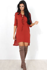 Juni Rust Lace Up Side Split Shirt Dress