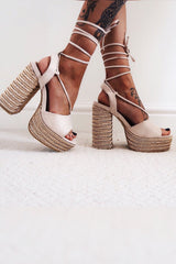 Nude Faux Suede Lace Up Rope Detail Platform Heel - Dalyn