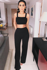 Black Crop Top and Trousers Co-ord Set - Kimmy