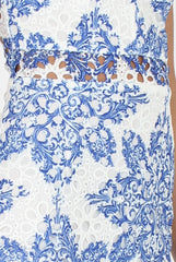 White & Blue Crochet V Front Dress - Dacia