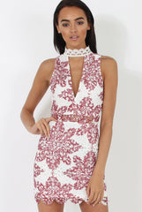 White & Red Crochet V Front Dress - Dacia