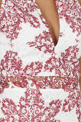 White & Red Crochet V Front Dress - Dacia
