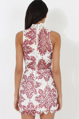 White & Red Crochet V Front Dress - Dacia
