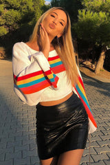 White Jumper with Stripe Rainbow Middle Jumper - Dasie