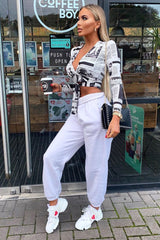 White Newspaper Print Plunge Tie Waist Top - Tilly