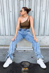 Light Blue Ankle Tie Straight Leg Jeans - Jasmine