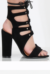 Black Suede Block Lace Up Heel- Daisy