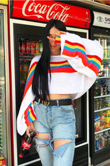 White Jumper with Stripe Rainbow Middle Jumper - Dasie