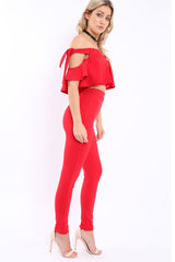 Red Trousers and Crop Top Co-ord - Daizy