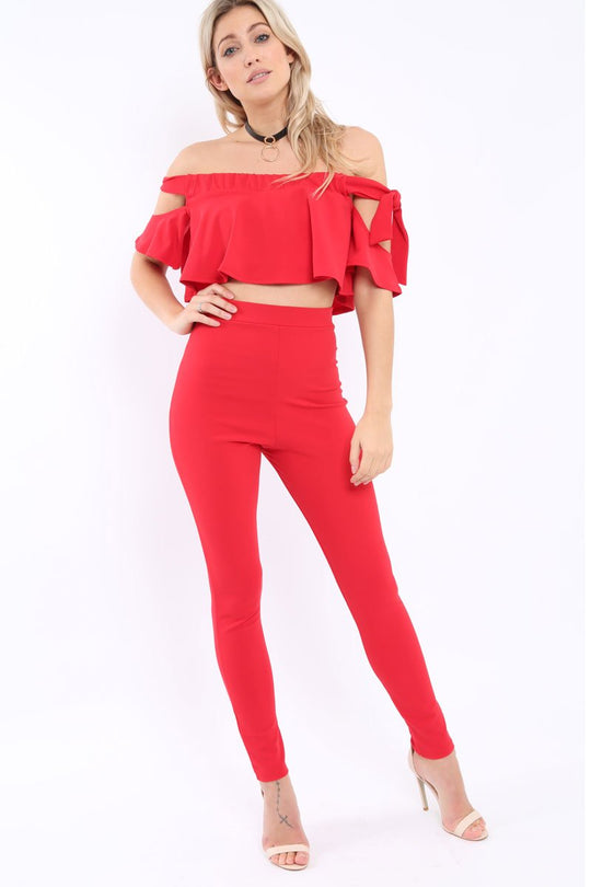 Red Trousers and Crop Top Co-ord - Daizy