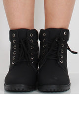All Black Faux Leather Trim Hiker Boots - Dakota