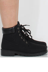 All Black Faux Leather Trim Hiker Boots - Dakota