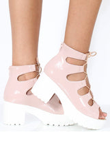 Nude Patent Lace Up Platform Sandals - Veronica