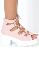 Nude Patent Lace Up Platform Sandals - Veronica
