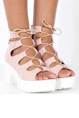 Nude Patent Lace Up Platform Sandals - Veronica