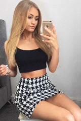 Black and White Check Button Front Skirt - Dalena