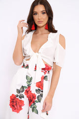 White Tie Front Cold Shoulder Crepe Crop Top - Dalia