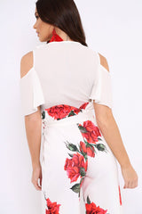 White Tie Front Cold Shoulder Crepe Crop Top - Dalia