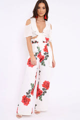 White Tie Front Cold Shoulder Crepe Crop Top - Dalia