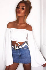 White Extreme Flared Sleeved Crop Top - Dalis