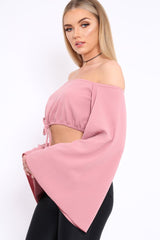Rose Extreme Flared Sleeved Crop Top - Dalis