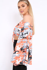 Orange Camo Extreme Flared Sleeved Crop Top - Dalis