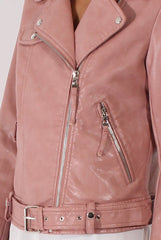 Pink Faux Leather Biker Jacket - Dallas