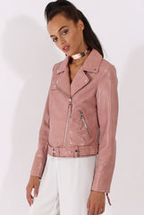 Pink Faux Leather Biker Jacket - Dallas