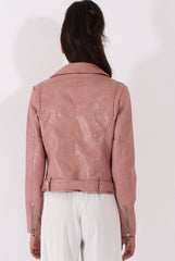 Pink Faux Leather Biker Jacket - Dallas