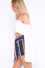 White Extreme Flared Sleeved Crop Top - Dalis