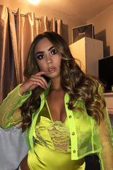 Lime Sheer Button Front Crop Blouse - Damari