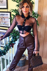 Black Sheer Button Front Crop Blouse - Damari